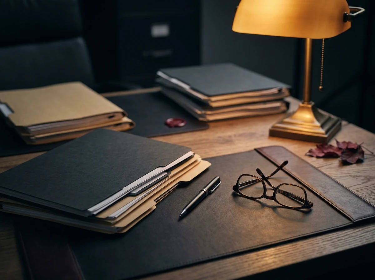Insurance paperwork and folders on an agency desk
