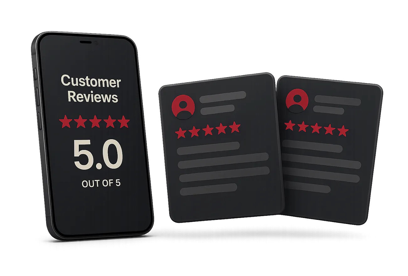 Smartphone showing a 5.0-star customer rating based on 34 reviews